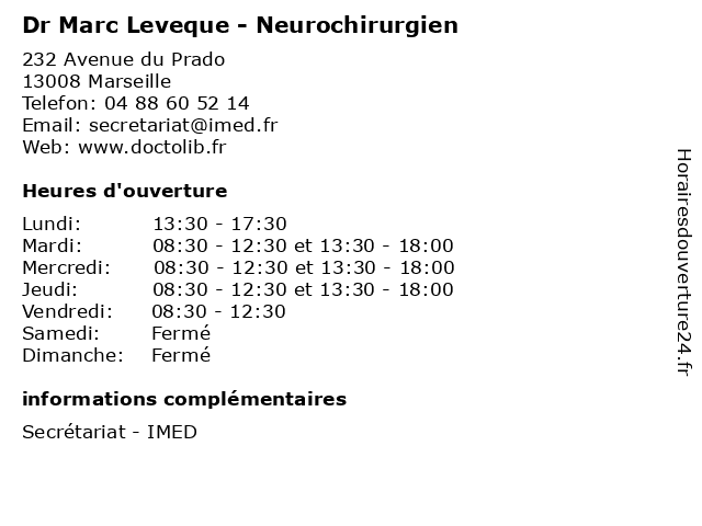 Dr Marc Leveque - Neurochirurgien à Marseille: adresse et heures d'ouverture