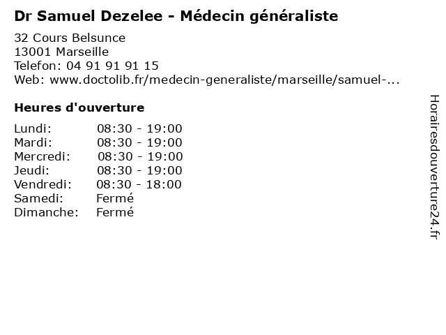 Dr Samuel Dezelee - Médecin généraliste à Marseille: adresse et heures d'ouverture