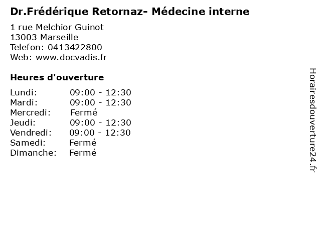 Dr.Frédérique Retornaz- Médecine interne à Marseille: adresse et heures d'ouverture