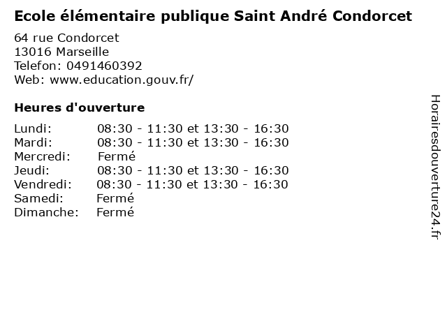 Ecole élémentaire publique Saint André Condorcet à Marseille: adresse et heures d'ouverture