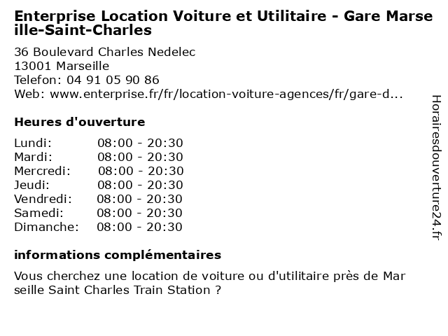 Á Enterprise Location De Voiture Gare De Marseille Saint Charles Horaires D Ouverture 18 Boulevard Charles Nedelec A Marseille