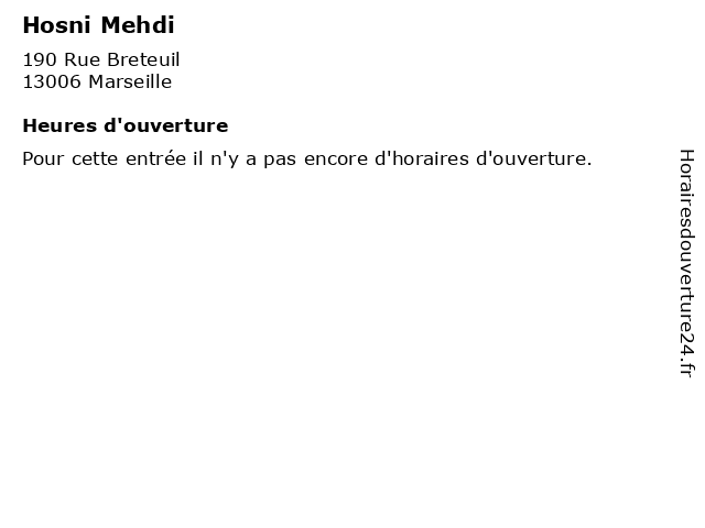 Hosni Mehdi à Marseille: adresse et heures d'ouverture