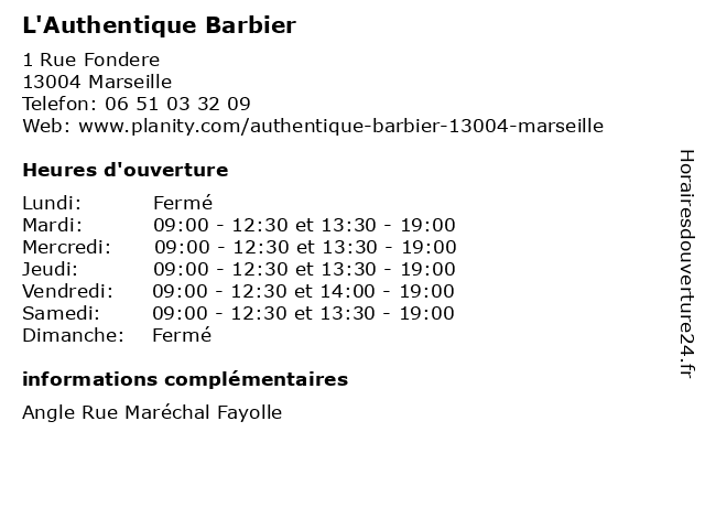L'Authentique Barbier à Marseille: adresse et heures d'ouverture