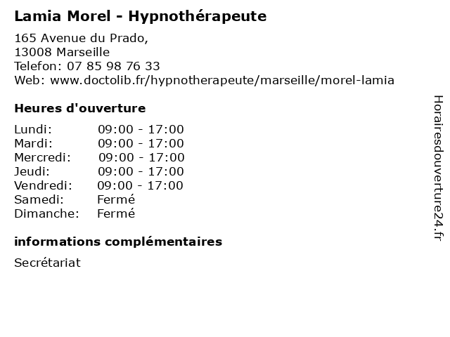 Lamia Morel - Hypnothérapeute à Marseille: adresse et heures d'ouverture