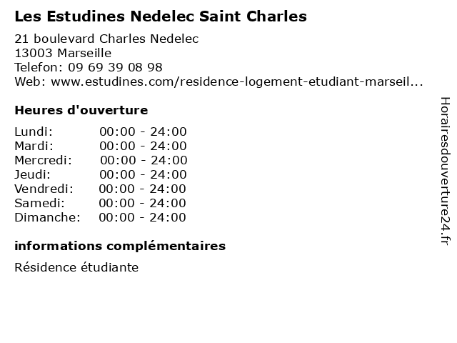 Les Estudines Nedelec Saint Charles à Marseille: adresse et heures d'ouverture