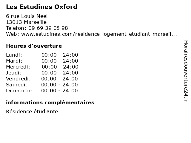 Les Estudines Oxford à Marseille: adresse et heures d'ouverture