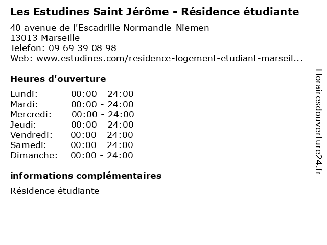 Les Estudines Saint Jérôme - Résidence étudiante à Marseille: adresse et heures d'ouverture
