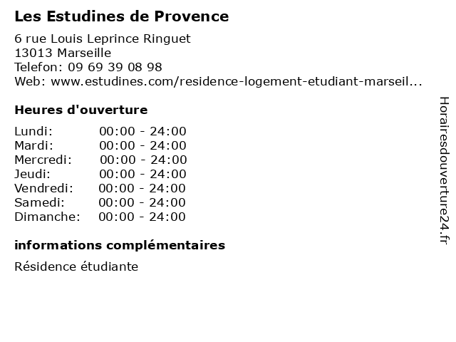 Les Estudines de Provence à Marseille: adresse et heures d'ouverture
