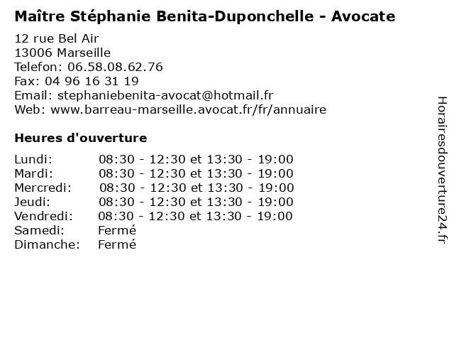 Maître Stéphanie Benita-Duponchelle - Avocate à Marseille: adresse et heures d'ouverture
