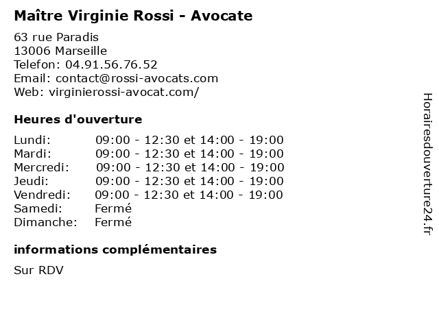 Maître Virginie Rossi - Avocate à Marseille: adresse et heures d'ouverture