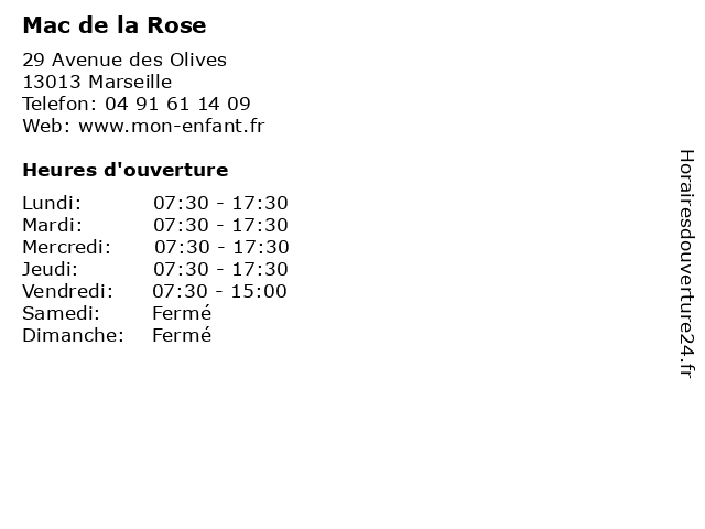 Mac de la Rose à Marseille: adresse et heures d'ouverture