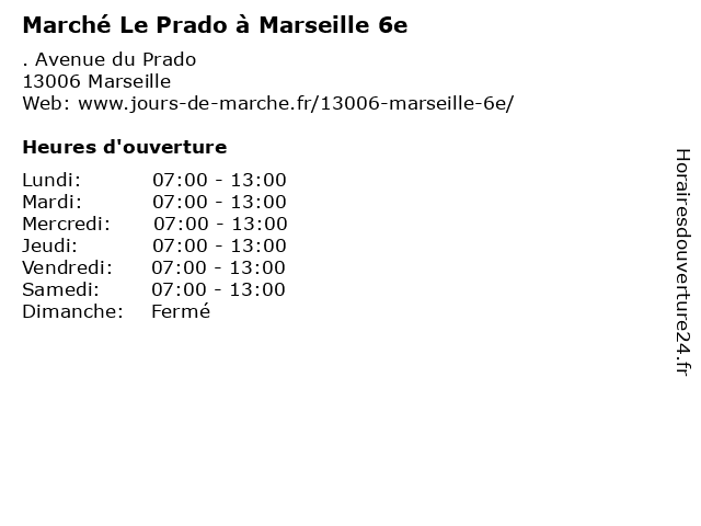 Marché Le Prado à Marseille 6e à Marseille: adresse et heures d'ouverture