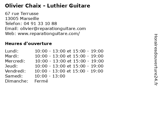 Olivier Chaix - Luthier Guitare à Marseille: adresse et heures d'ouverture