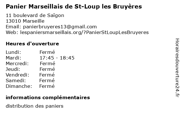 Panier Marseillais de St-Loup les Bruyères à Marseille: adresse et heures d'ouverture