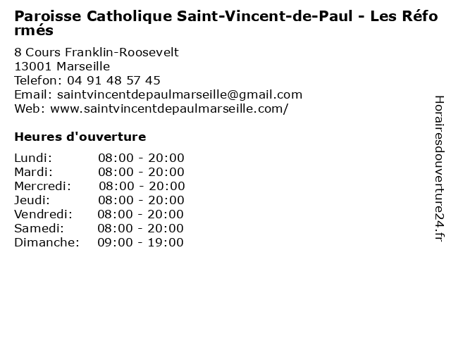 Paroisse Catholique Saint-Vincent-de-Paul - Les Réformés à Marseille: adresse et heures d'ouverture