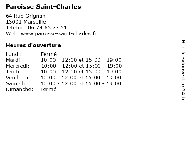 Paroisse Saint-Charles à Marseille: adresse et heures d'ouverture