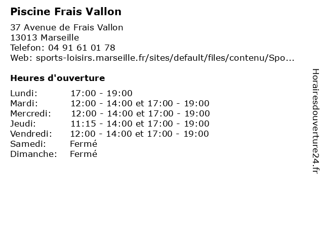 Piscine Frais Vallon à Marseille: adresse et heures d'ouverture