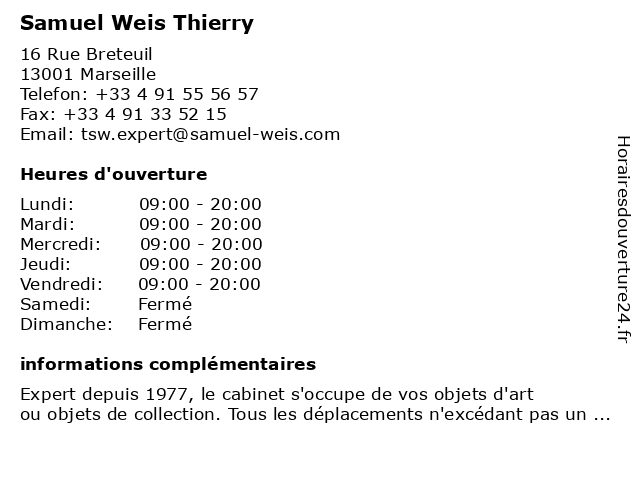 Samuel Weis Thierry à Marseille: adresse et heures d'ouverture