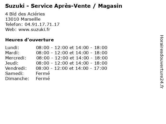Suzuki - Service Après-Vente / Magasin à Marseille: adresse et heures d'ouverture