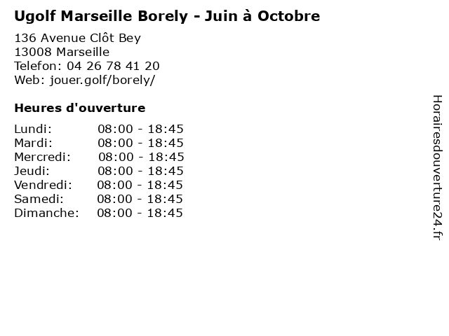 Ugolf Marseille Borely - Juin à Octobre à Marseille: adresse et heures d'ouverture