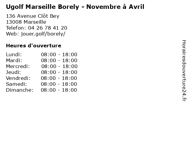 Ugolf Marseille Borely - Novembre à Avril à Marseille: adresse et heures d'ouverture
