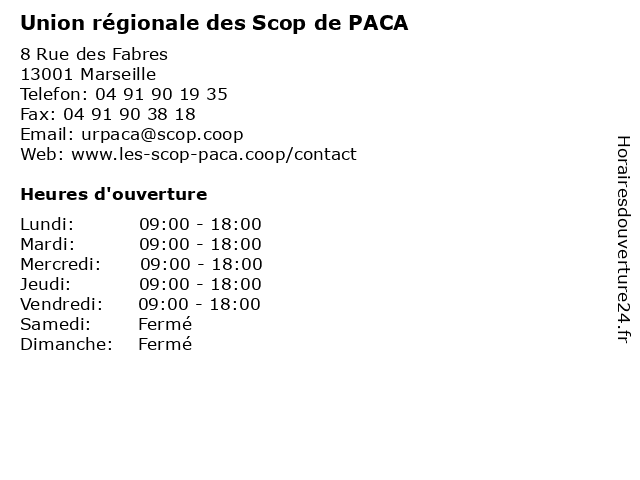 Union régionale des Scop de PACA à Marseille: adresse et heures d'ouverture