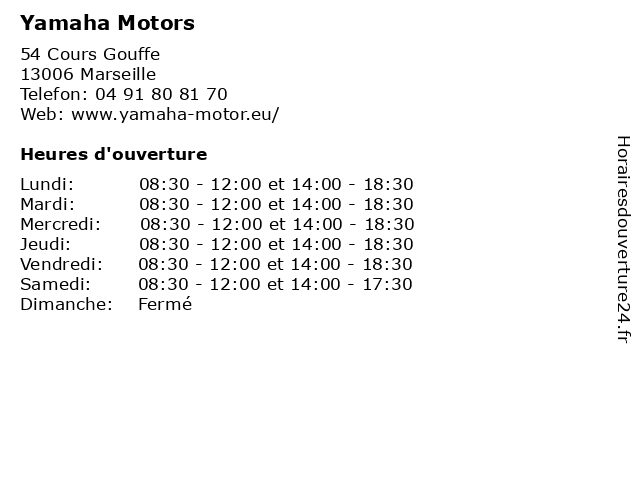 Yamaha Motors à Marseille: adresse et heures d'ouverture