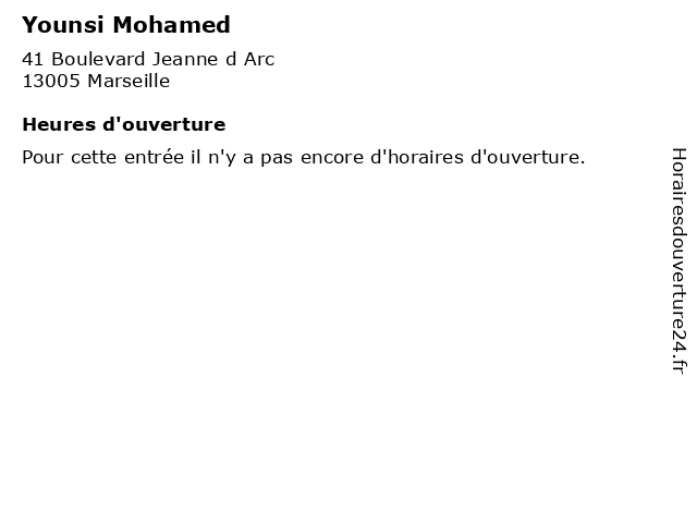 Younsi Mohamed à Marseille: adresse et heures d'ouverture