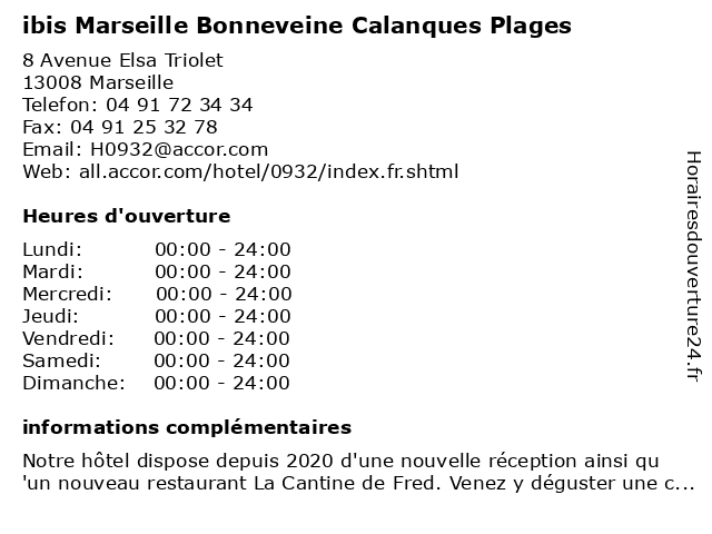 ibis Marseille Bonneveine Calanques Plages à Marseille: adresse et heures d'ouverture