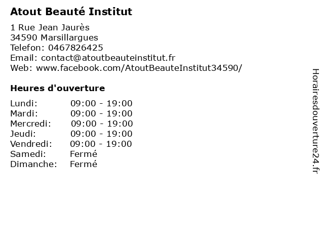Atout Beauté Institut à Marsillargues: adresse et heures d'ouverture