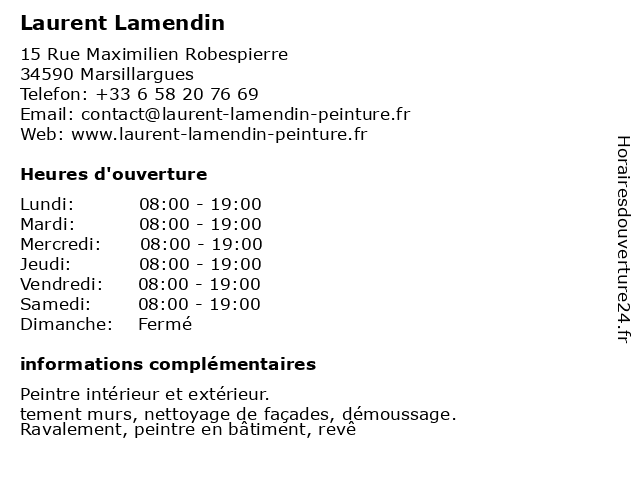 Lamendin Laurent à Marsillargues: adresse et heures d'ouverture