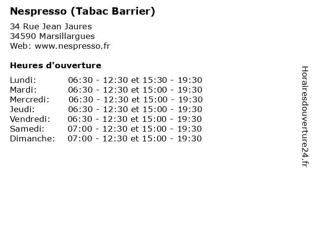 Nespresso (Tabac Barrier) à Marsillargues: adresse et heures d'ouverture