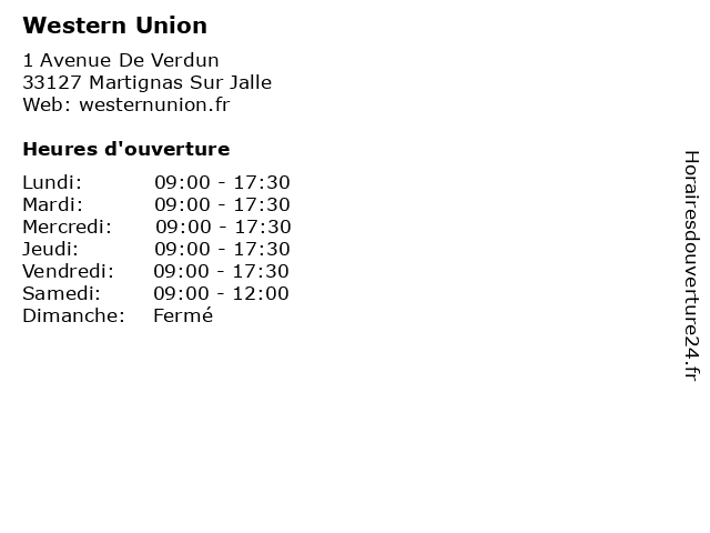 Western Union à Martignas Sur Jalle: adresse et heures d'ouverture