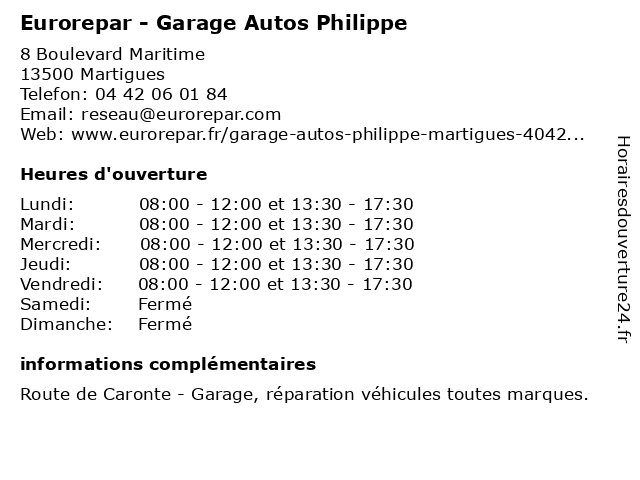 Eurorepar - Garage Autos Philippe à Martigues: adresse et heures d'ouverture