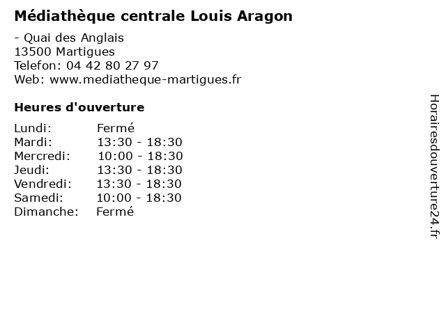 Médiathèque centrale Louis Aragon à Martigues: adresse et heures d'ouverture