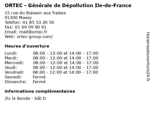 ORTEC - Générale de Dépollution Ile-de-France à Massy: adresse et heures d'ouverture