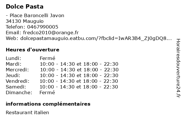 Dolce Pasta à Mauguio: adresse et heures d'ouverture