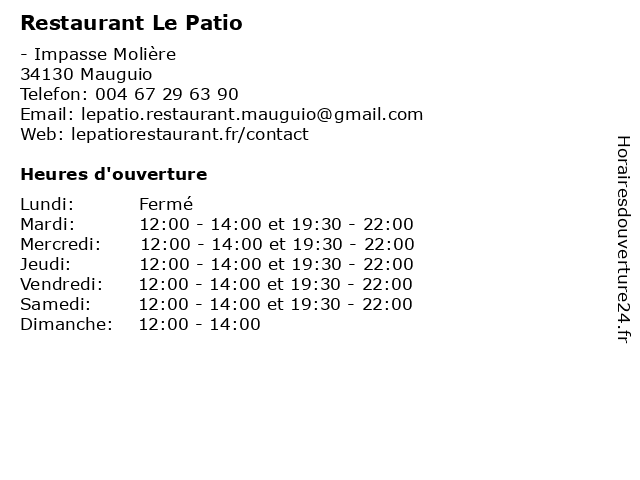 Restaurant Le Patio à Mauguio: adresse et heures d'ouverture