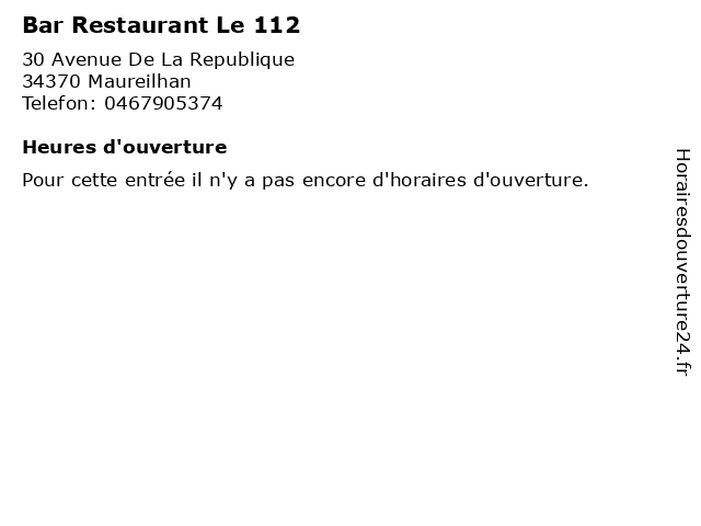 Bar Restaurant Le 112 à Maureilhan: adresse et heures d'ouverture