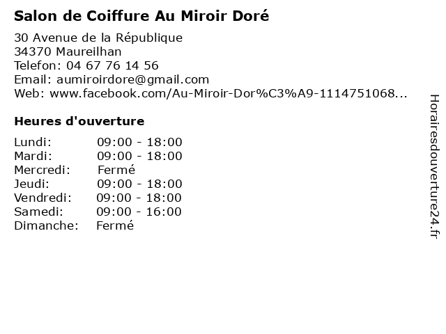 Salon de Coiffure Au Miroir Doré à Maureilhan: adresse et heures d'ouverture