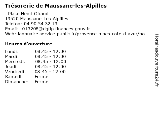 Trésorerie de Maussane-les-Alpilles à Maussane-Les-Alpilles: adresse et heures d'ouverture