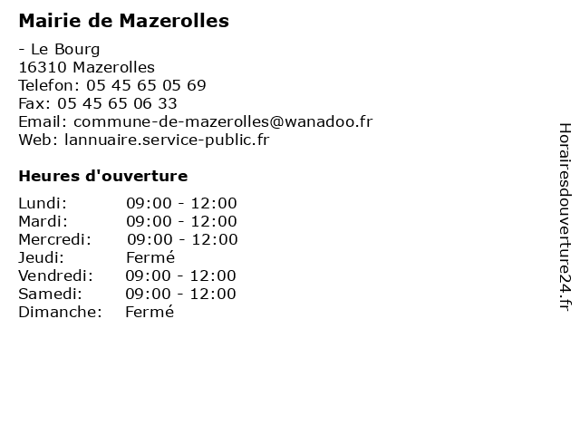 Mairie de Mazerolles à Mazerolles: adresse et heures d'ouverture