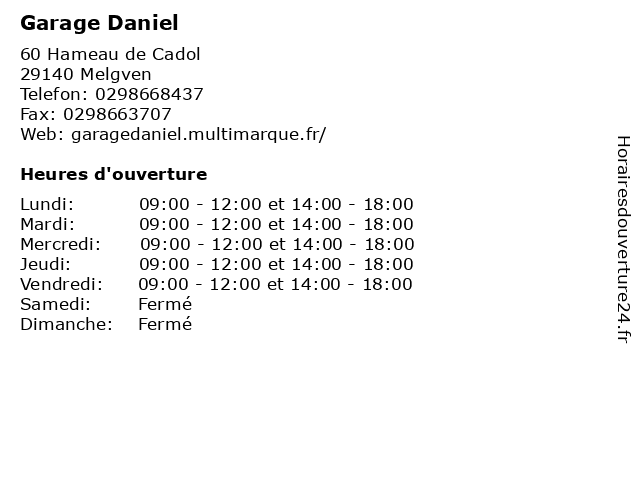 Garage Daniel à Melgven: adresse et heures d'ouverture