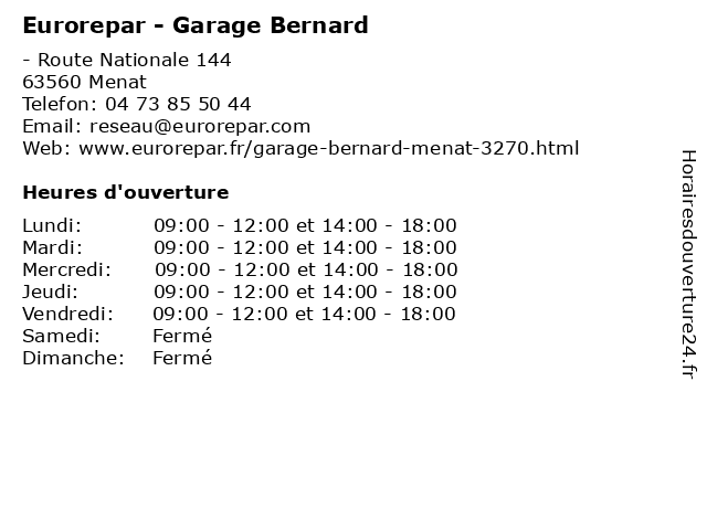 Eurorepar - Garage Bernard à Menat: adresse et heures d'ouverture