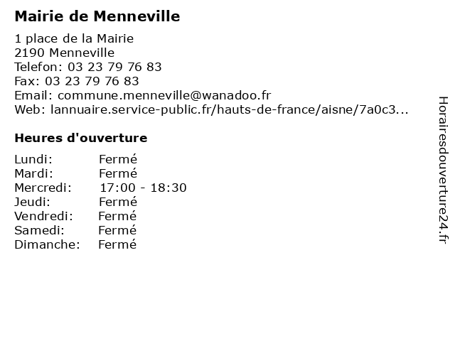 Mairie de Menneville à Menneville: adresse et heures d'ouverture