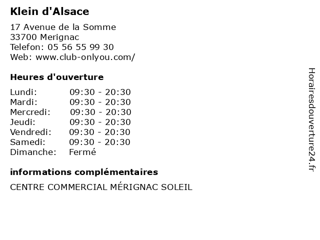 Klein d'Alsace à Merignac: adresse et heures d'ouverture