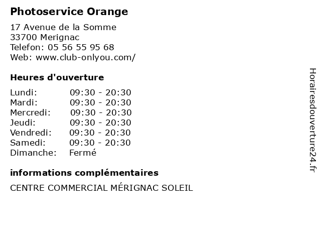 Photoservice Orange à Merignac: adresse et heures d'ouverture