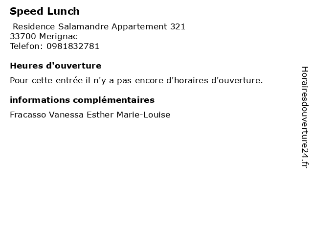 Speed Lunch à Merignac: adresse et heures d'ouverture