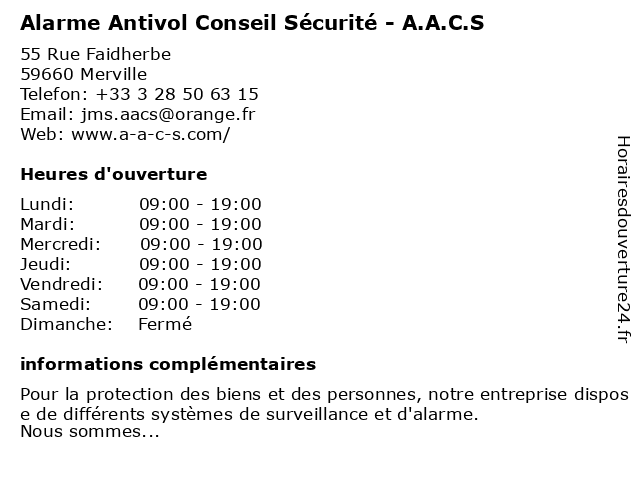 Alarme Antivol Conseil Sécurité - A.A.C.S à Merville: adresse et heures d'ouverture