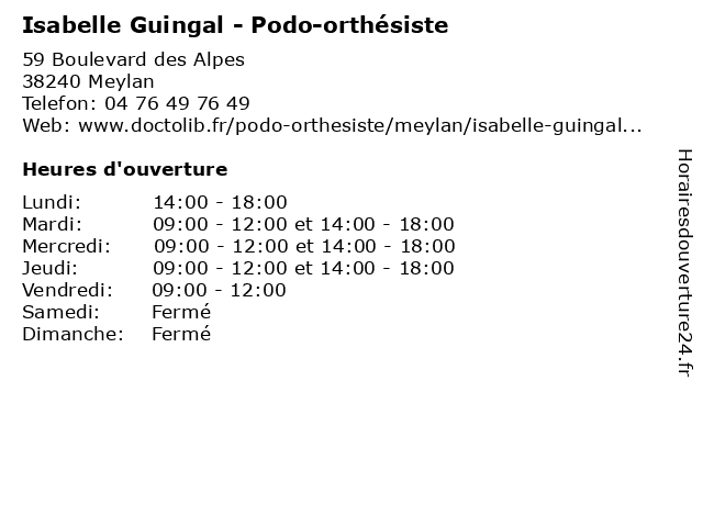 Isabelle Guingal - Podo-orthésiste à Meylan: adresse et heures d'ouverture